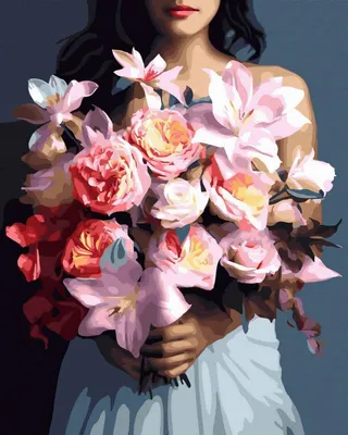 Produktbild von Malen nach Zahlen Set Rosa Blumenstrauß 40x50