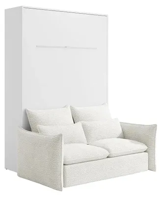Produktbild von Schrankbett 140 x 200 cm - Manuelle vertikale Öffnung - Mit LEDs - Weiß + Sofa - RAPILI