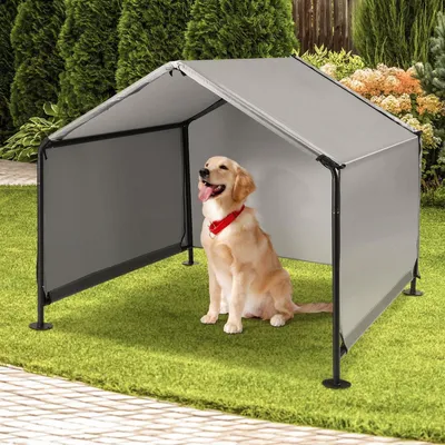 Zdjęcie produktu dla Budka dla psa, zewnętrzna, szara, 120x120x100 cm, przeznaczona dla psów małych i dużych