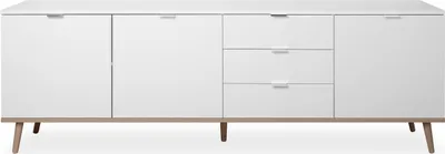Image de CALICOSY - Buffet Bas 3 Portes 2 Étagères 3 Tiroirs L200 cm - COPENHAGUE