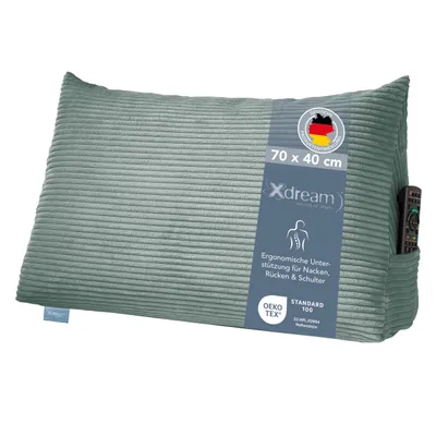 Produktbild von Rückenkissen | Lesekissen für Bett und Sofa | Cord türkis | 70 x 40 x 20cm | Stabiles Bettsitzkissen | XDREAM