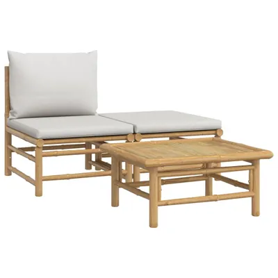 Produktbild von 3-tlg. Garten-Lounge-Set mit Hellgrauen Kissen Bambus