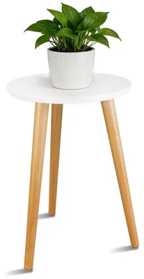 Image de Support pour plantes en bois, rond, diamètre 40 cm, hauteur 28 cm, avec 3 pieds, de couleur blanche