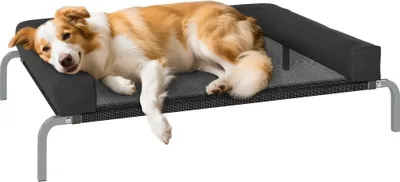 Immagine prodotto di PawHut Letto rialzato per cani, letto portatile per cani da interno ed esterno, con cuscino a U, rete traspirante, resistente ai morsi, 110 x 75 x 30 cm, nero