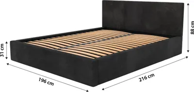 Obrázek produktu pro Muralo Čalouněná postel do ložnice Čalouněná postel s podnožkou Postel s čalouněným čelem Manželská postel 180x200 Postel s úložným prostorem Černá