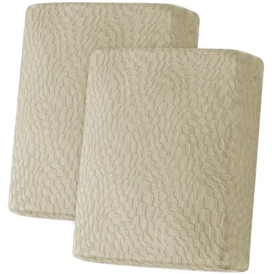 Image de Coussin de siège extensible, couleur beige, pour 1 personne, lot de 2, motif géométrique, antidérapant