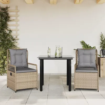Produktbild von 3-teiliges Gartenmöbel-Set aus beigem Poly-Rattan mit Kissen, Outdoor-Lounge für Balkon und Terrasse, Sessel, Gartenmöbel, 110 kg, witterungsbeständig