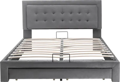 Produktbild von Merax Hydraulisches Boxspringbett 140x200cm mit Bettkasten und höhenverstellbares Kopfteil, Polsterbett mit Schublade und Lattenrost, Doppelbett Samt