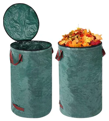 Obrázok produktu pre Odpady do záhrady, 120 litrov – Odpadkový vak na záhradné odpadky s rúčkami – Stabilný, zelený vak – Opakovane použiteľný – Ekologický – Vyrobený z polypropylénu