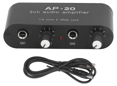 Image de Amplificateur audio à deux canaux indépendant - Amplification pour microphones - Compact et léger - Connexion 6,35 mm - Convient pour...