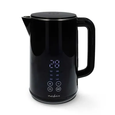 Produktbild von Nedis Wasserkocher - 1.7 l - Kunststoff - Schwarz - 50,60,70,80,90,100 °C - Temperaturindikation - Um 360 Grad drehbar - Verdecktes Heizelement - Strix Controller - Boil-dry protection