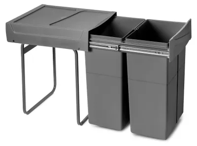 Image de bac de tri sélectif a montage inférieur et extraction manuelle pour élément de cuisine Recycle -  2x25litres -  Plastique gris antracite