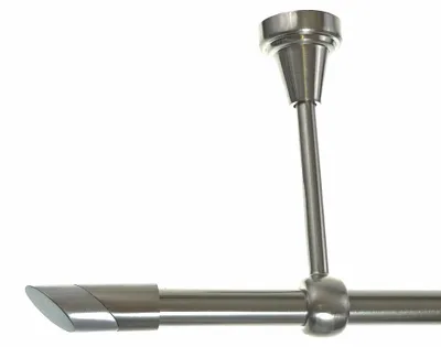 Produktbild von Gardinenstange Set Edelstahl Look Metall Ø 16mm zur Deckenträger 1-lauf Modern Schräge, Länge wählbar H14 E13