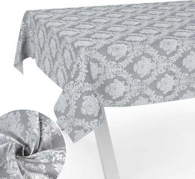 Produktbild von Tischdecke Barock aus Textil einfarbig Damast wasserabweisend Tischtuch Tischwäsche Aquarell Grau Breite 140cm Länge 100cm mit Schnittkante