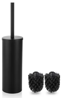 Image de Ensemble de brosse de toilettes avec support, manche et socle en acier inoxydable, noir