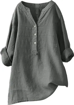 Produktbild von Elegante Damen-Leinenbluse - Sommer Langarm, Große Größen verfügbar, Bügelfrei, Mittelalter-Tunika-Stil