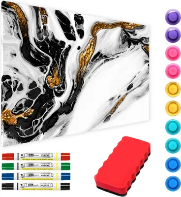 Produktbild von ALLboards Metallische Magnettafel MARMOR MARMORSTEIN GOLD WEIß 60x40cm MetalBoards Memoboard für jede Art von Magneten Magnetpinnwand zum Beschriften + 4 Marker, 10 Magnete und Schwamm im Lieferumfang