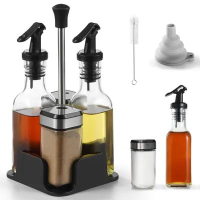 Öl- und Essigflaschen-Set 5-teilig, 2x 200 ml + 2x 120 ml, transparent