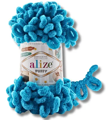Obrázok produktu pre Alize 1x 100 g vlny Puffy, jednofarebná, na háčkovanie a pletenie (tyrkysovo modrá – 16)