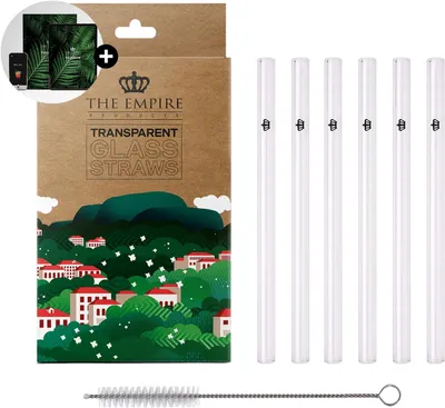 Produktbild von Wiederverwendbare Glasstrohhalme Set von 6, 15 cm, 8 mm Durchmesser, Transparent, Mit Reinigungsbürste, für