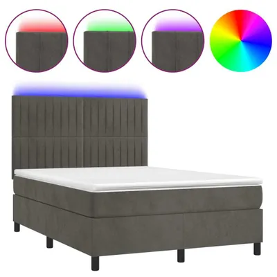 Imagen del producto de Cama con somier y colchón vidaXL, color gris oscuro, 140x200 cm, con iluminación LED y tapizada en terciopelo