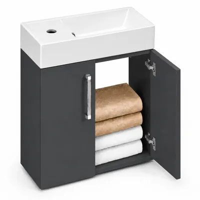 Zdjęcie produktu dla Mała szafka z umywalką, 81 x 40 x 22 cm, umywalka dla gości, mała szafka 40 cm, szafka łazienkowa, grafitowa, Obraz wygenerowany przez AI