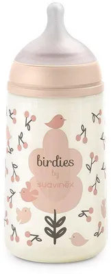 Immagine prodotto di Biberon Suavinex Birdies, tettarella SX Pro M, 270 ml, 3-6 mesi, rosa, tettarella fisiologica in silicone