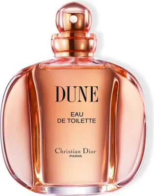 A product shot of a Christian Dior Dune Eau de Toilette perfume bottle.