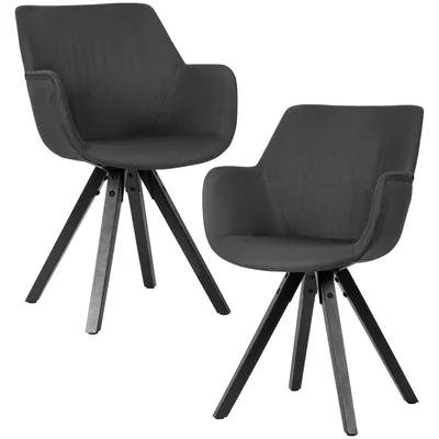 Produktbild von WOHNLING Esszimmerstuhl 2er Set Schwarz mit Armlehnen mit schwarzen Beinen Stoff Küchenstühle Modern mit schwarzen Beinen Schalenstuhl Gepolstert