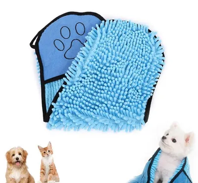 Immagine prodotto di Asciugamano per animali domestici in microfibra, super assorbente, colore blu, adatto per cani e gatti