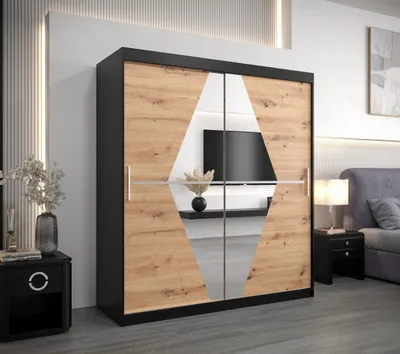 Produktbild von Schwebetürenschrank SARA – Breite 180 cm, Schwarz / Eiche Artisan