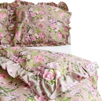 Produktbild von Baumwolle Bettwäsche Mit Rüschen Set Bettdeckenbezug 200X200 Cm + 2 Kissenbezüge 70X80 Cm Rosa-Blumen