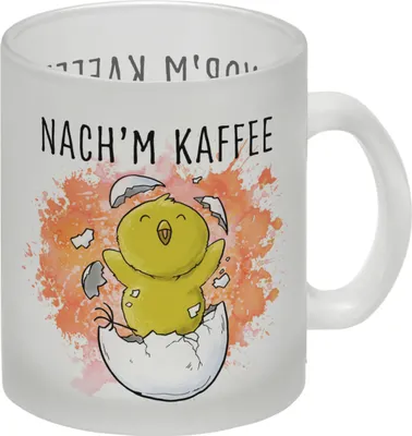 Produktbild von Vor'm Kaffee - nach'm Kaffee Glas Tasse mit süßem Küken im Ei