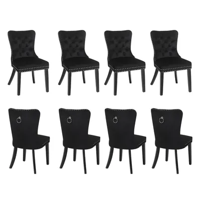 Image de Puluomis Chaise de salle à manger set de 8 chaises en velours Chaise de cuisine Chaise rembourrée Fauteuil de salle à manger avec pieds en bois et tête de clou , Elégant et noble, Noir