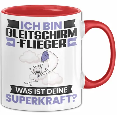 Produktbild von Gleitschirmflieger Tasse Geschenk für Gleitschirmflieger Geburtstag Lustiger Spruch Kaffee-Becher Was Ist Deine Superkraft (Rot)