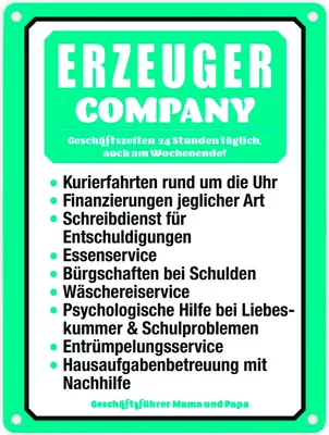 Produktbild von Erzeuger Company Metallschild in 15x20 cm in türkis für Eltern
