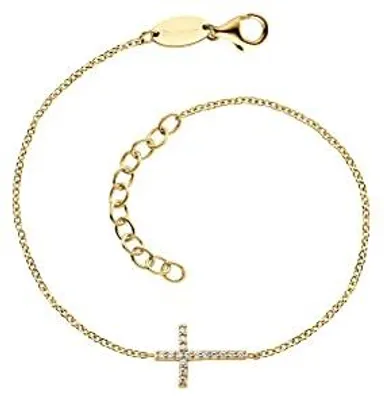 Produktbild von Engelsrufer Armband aus Sterlingsilber mit Kreuz-Anhänger und Zirkonia Vergoldet, Länge: 17cm + 3cm, ERB-LILCROSS-ZI-G