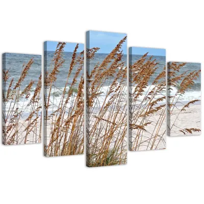 Produktbild von 5-teiliges leinwandbild schilf am meer 100x70 cm Feeby blau wandbild bereit zum aufhängen