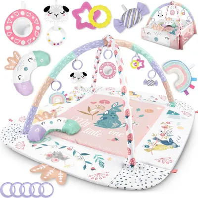 Produktbild von NUKIDO Interaktive Lernmatte Bildungsmatte Babyspielzeug ab der Geburt Sieben Multifunktionale Spielzeuge Zusätzlich Kissen für Bauchlage Weich Pflegeleichte Matte Originale Farben 110 x 100 cm