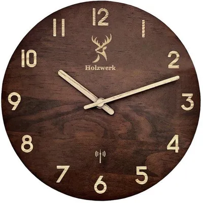 Produktbild von Holzwerk entfernt. Radiogesteuerter Holzuhrenschrank Vintage Stil 25 cm massiv Holz braun und weiß