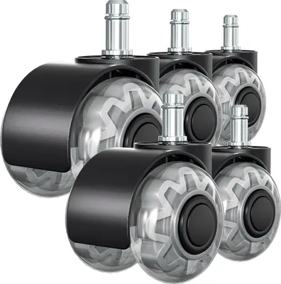 Produktbild von Izrielar 5er Bürostuhlrollen für Teppich, Parkettböden, Weichboden und Hartboden, Bürostuhl Rollen, Ersatzrollen, Ersatz Bürostuhlrollen Set, 50mm 360°