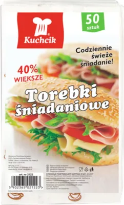 Zdjęcie produktu dla Kuchcik Torebki Śniadaniowe Papierowe Białe Z Nadrukiem 21X12,5Cm 50 Sztuk