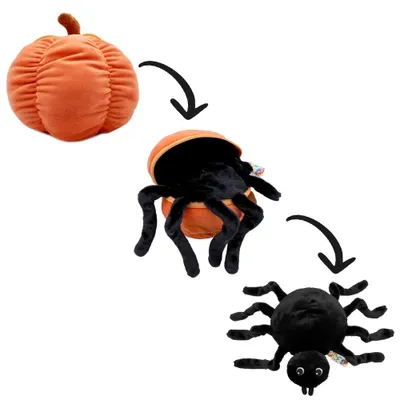 Produktbild von 2-in-1 Kürbis-Spinne Plüschtier – Verwandelbares Halloween Kuscheltier