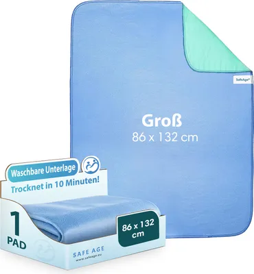 Produktbild von Safe Age® Inkontinenzunterlage waschbar - 86x132cm, Inkontinenz Bettunterlage für Erwachsene, Kinder und Haustiere, wasserdichte Matratzenauflage