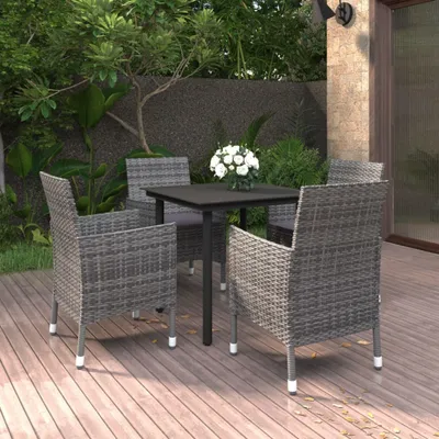 Produktbild von Möbel 5-tlg. Garten-Essgruppe mit Auflagen Poly Rattan und Glas - Balkonmöbel 3099692