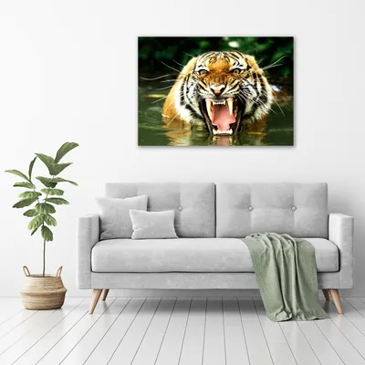 Produktbild von Tulup® Glas-Bild - 100 x 70 - Wandbild aus Glas - Wandkunst - Wandbild hinter gehärtetem Sicherheitsglas - Tiere - Brüllender Tiger - Orange