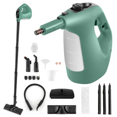 Produktbild von COSTWAY Dampfreiniger, 2 bar Dampfdruck, 1 min.Aufheizzeit, 1400W Leistung, 400ml Tank Dampfreiniger Handgerät mit 14 Zubehörteilen Grün