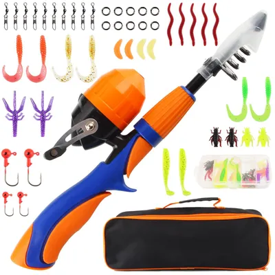 Image de Kit de pêche pour enfants, ensemble complet comprenant canne à pêche, moulinet, sac de transport et accessoires, idéal pour une utilisation en extérieur
