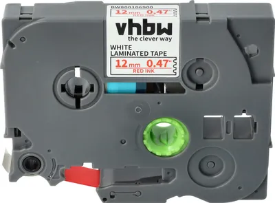 Produktbild von vhbw Schriftband-Kassette kompatibel mit Brother PT H101C, H101GB, H101, H101TB, H105, H100LB, H100R, H100P Etiketten-Drucker 8m x 12mm Rot auf Weiß