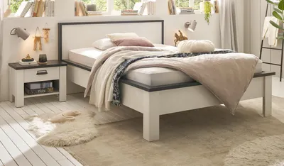 Produktbild von Schlafzimmer Set 3-teilig "Stove" in weiß Pinie Landhaus mit Einzelbett Liegefläche 140 x 200 cm und 2 x Nachttisch
